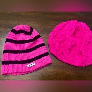 Set of 2, hot pink beanies - y2k - neff - Kmart - stripe